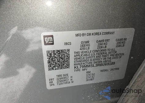 2024 Chevrolet Trailblazer Fwd Ls из США, поврежденный, VIN KL79MMSL3RB069189